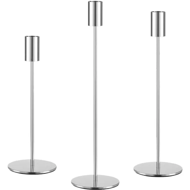 Ibenzoa Set van 3 Decoratieve Kaarsenhouders in Verschillende Hoogtes voor Feestelijke Gelegenheden Zilver