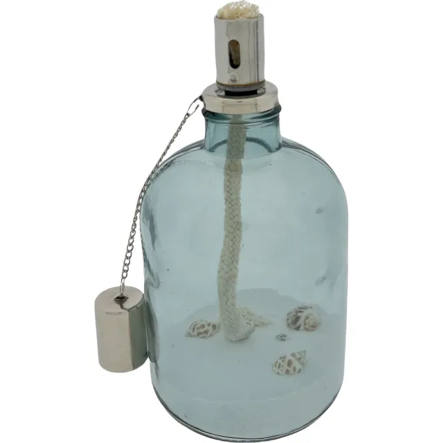 Mica Decorations Deco olielamp - Met Wit Zand En Schelpen - 22 x 11 cm - Blauw