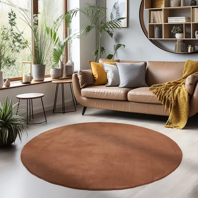 Muratap Sky Soft Uni Basic - Rond Vloerkleed - Laagpolig - Effen Kleur - Bruin - Woonkamer Tapijt - Anti-Slip Rug- 160 CM Ø