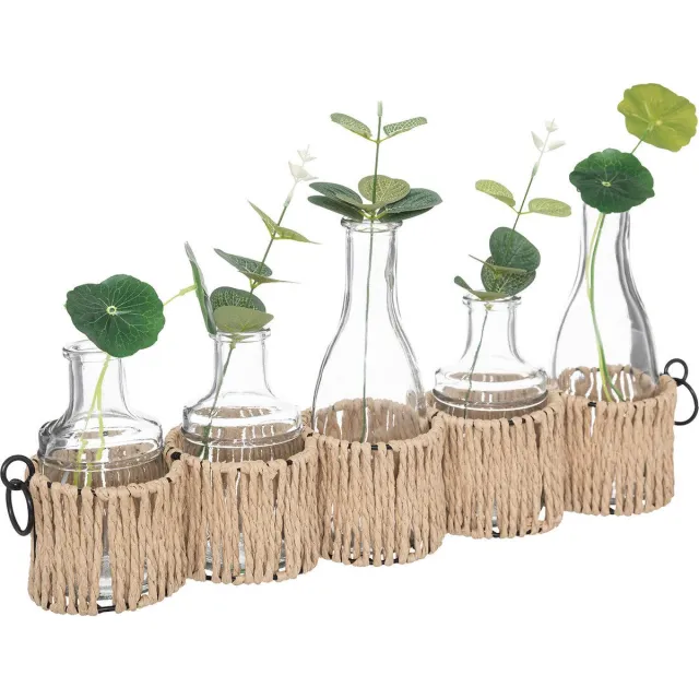 Atmosphera Soliflores Kunstplanten in glaasjes - 41x8x30cm - Groen/Beige