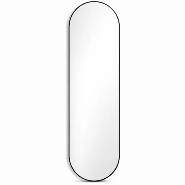 Spieringstore® Wandspiegel Ovaal 120x40 cm - Zwart - Moderne Hal Spiegel - Staand en Hangend - Zwart