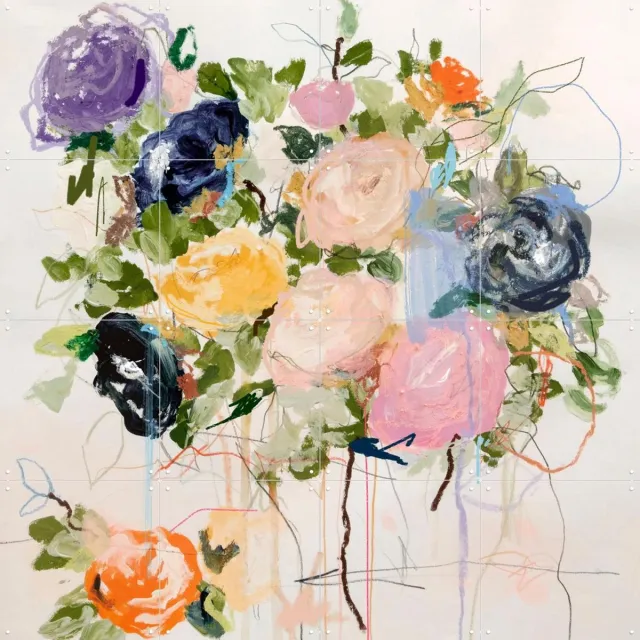 IXXI Verity, Leigh Viner - 80 x 80 cm - Grote wanddecoratie en posters - Abstract, Aquarel, Kleurrijk, Illustraties, Slaapkamer, Woonkamer, Bloemen Roze