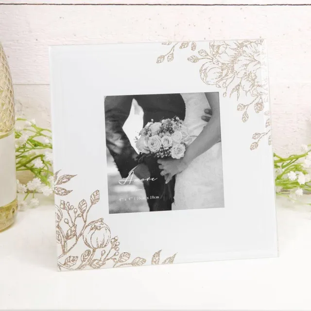 Amore by Juliana Fotolijst bruiloft vierkant goud en zilver glitters Wit