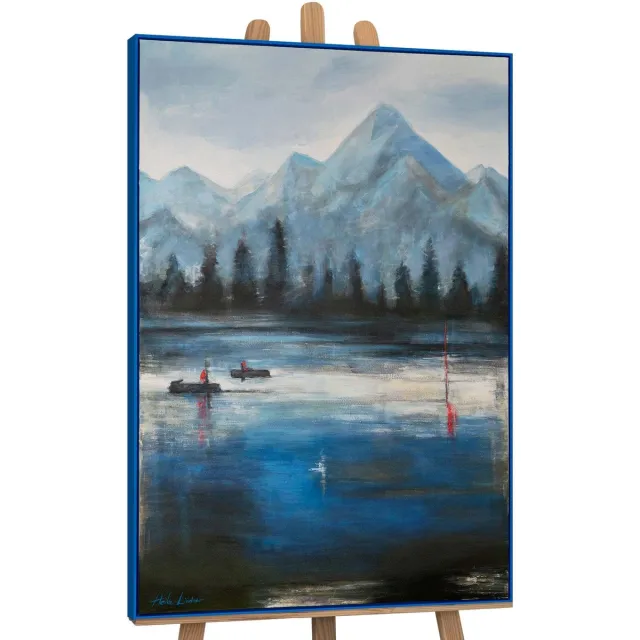 YS Canvas schilderij 140x100 cm handgeschilderd boshorizonten natuur woud – YS-Art Gallery – Rustgevende wanddecoratie voor woonkamer – Modern schilderij voor slaapkamer Blue