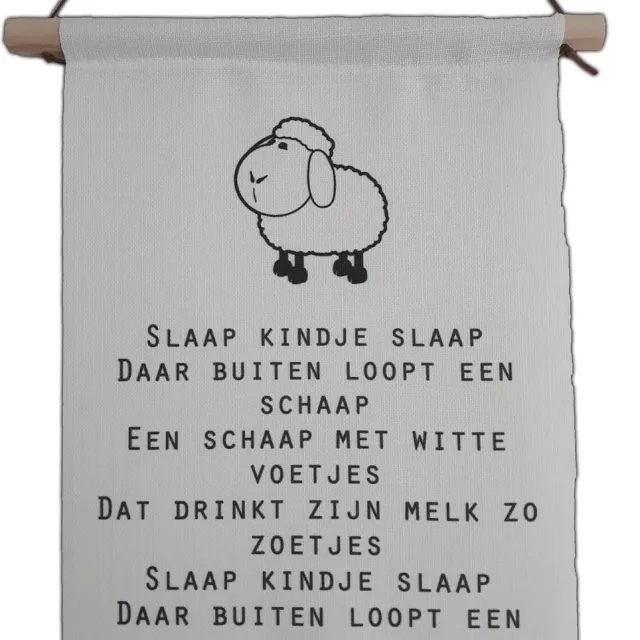 Lovely Stitches Textielposter babykamer Slaap kindje slaap Wit