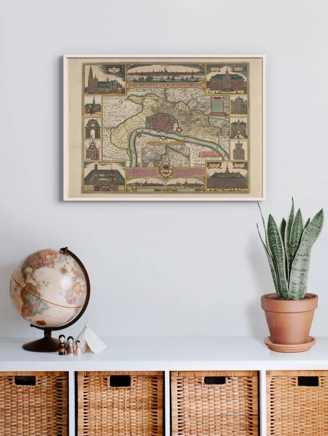 Esque Poster In Witte Lijst - Historische Oude Kaart Antwerpen - Stadsplattegrond 1650 - 50x70 cm