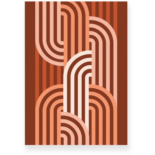 Yisual Poster 30x40 cm - Halve Bogen - Patroon - Terracotta - Optische Illusie - Japandi - Muurdecoratie - Wanddecoratie