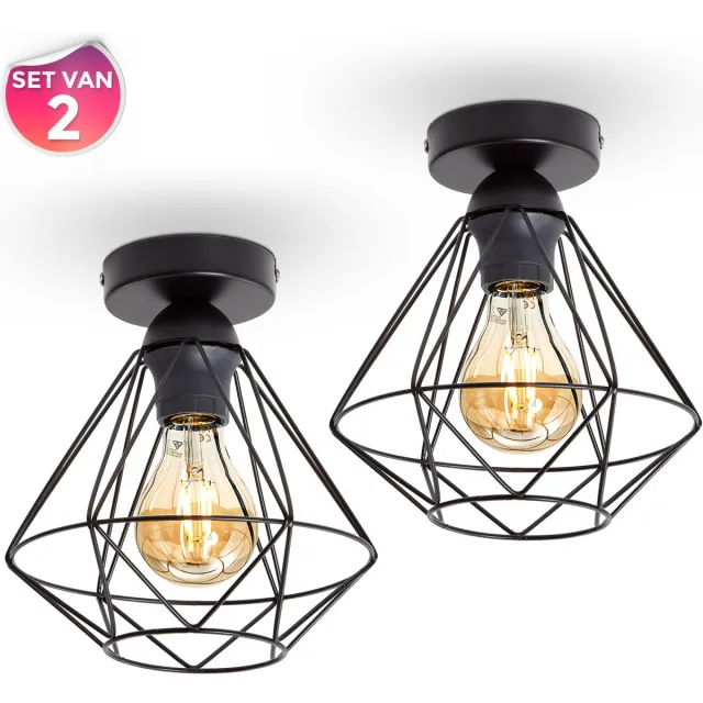 B.K.Licht Plafondlampen - set van 2 - zwart - E27 - Ø22cm