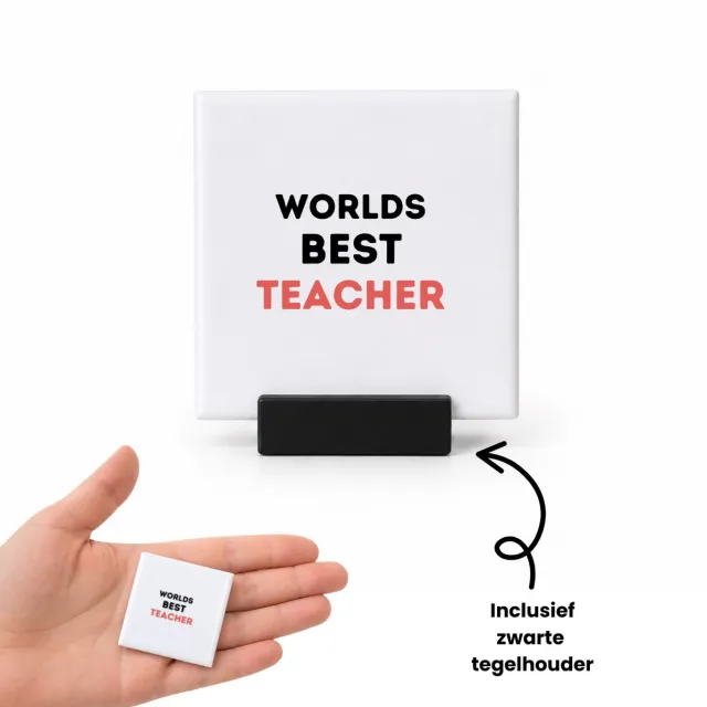 Hacebo worlds best teacher tegeltje met tegelhouder - de beste leraar/lerares - tegeltjes met tekst - juf - meester - verjaardagscadeau - verjaardag - cadeau - afscheidscadeau - geschenk - leuke cadeau - kado - gift - spreuktegels - 4.8x4.8 CM Wit