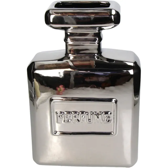 Kersten Vaas parfum fles - Zilverkleurige bloemenvaas - Luxe vazen - Hotel chique - Vaas voor droogbloemen - 20x9x30cm
