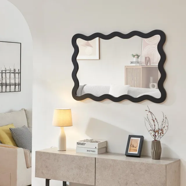 en.casa Wandspiegel Koster 90x60 cm zwart [en.casa]