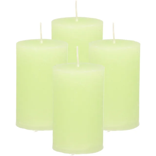Atmosphera Stompkaars - 4x - lime groen - 5 x 8 cm - klein rustiek model - cilinderkaars - kaars