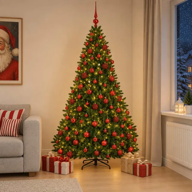 vidaXL Kunstkerstboom lichtgroen met kerstballen 210 cm 300 LED's