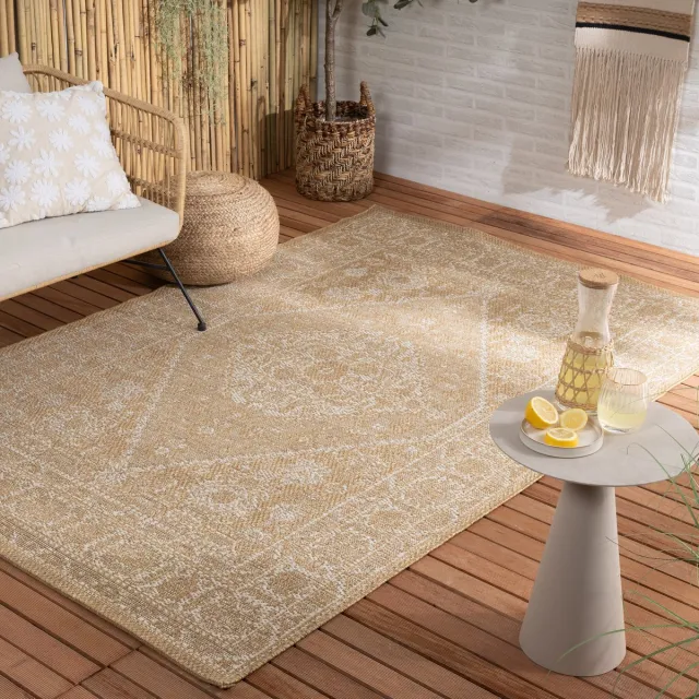 Fraai Jute buitenkleed - Daisy Medaillon Wit - 120x170cm Bruin