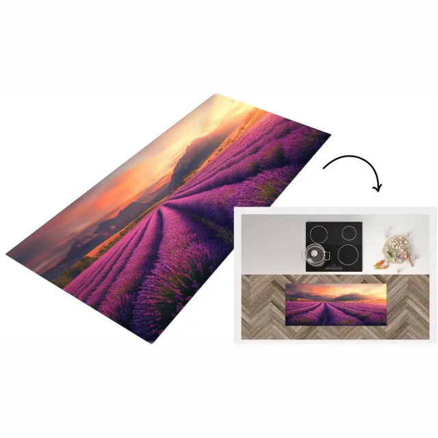 KitchenYeah Keukenloper - Keukenmat vinyl Lavendelveld - Zonsondergang - Paars - Keukenmatten loper - Keuken vloerkleed tapijt Bloemen - Lavendel