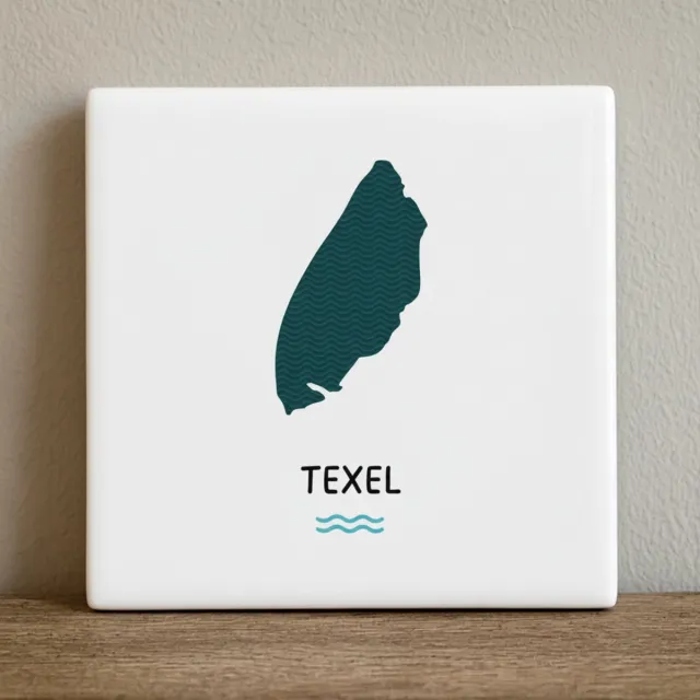 Nevolis Texel Eiland Minimalistische Kaart Tegel – Moderne Kust Woondecoratie – Keramische Tegel 15 x 15 cm Multi Color