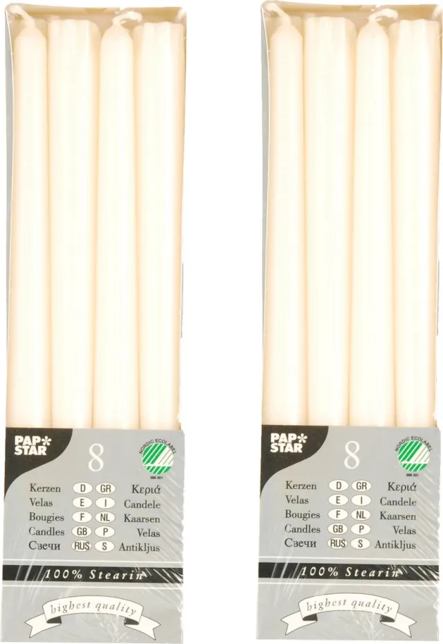 Conpax Candles Dinerkaarsen/kandelaarkaarsen Nordic - 16x stuks - crème wit - 7 branduren - 25 cm Creme