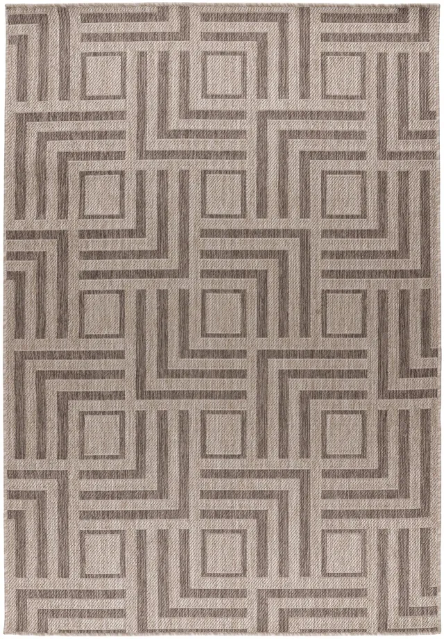 Padiro design laagpolig vloerkleed 80 x 150 cm - donkerbeige - modern geometrisch patroon - voor binnen en buiten - voor vloerverwarming - van polypropyleen