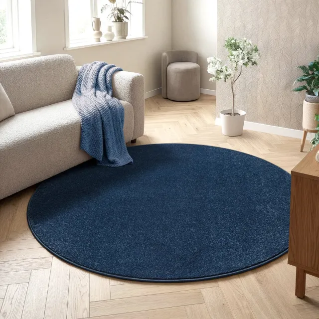 Muratap Uni Rond Effen Laagpolig Vloerkleed Modern Donker Blauw Navy- 200 CM Ø