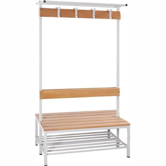 ABC Kantoormeubelen Garderobe set voor kleedkamers met bank, en hoeden/schoenenplank 189cm x 200cm x 80cm Dubbelzijdig Licht grijs (Ral 7035)