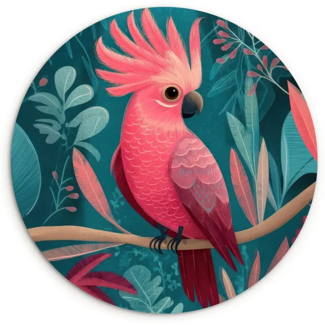 WallCircle Wandcirkel 60x60 cm - Muurcirkel Kaketoe - Tropische bladeren - Tak - Muurdecoratie woonkamer - Wanddecoratie slaapkamer - Kamer decoratie accessoires - Ronde schilderijen