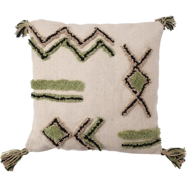 Home & Styling Collection Home Styling Collection - Decoratieve katoenen kussen met kwastjes, 45 x 45 cm Groen