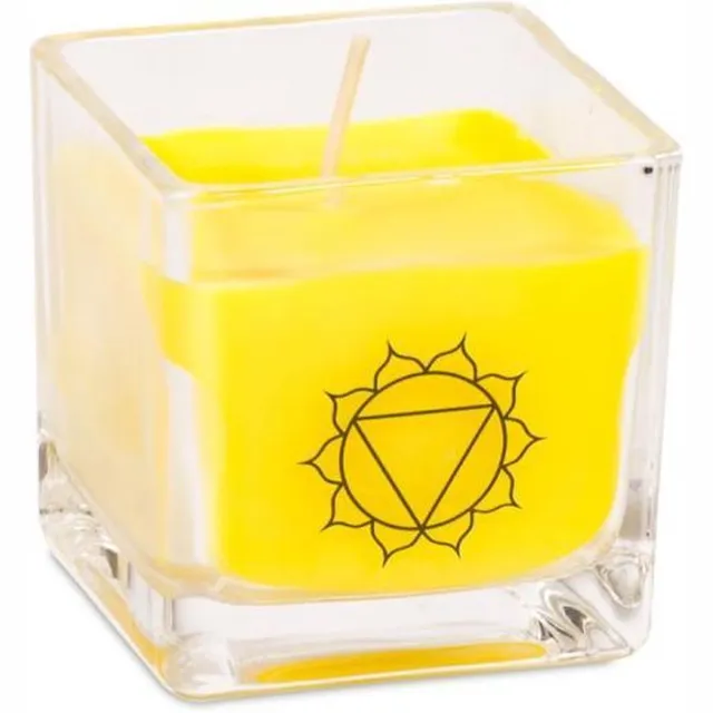 Phoenix Import Mani Bhadra Yogi & Yogini naturals Koolzaadwas ecologische geurkaars 3e chakra (6x6x6 cm)