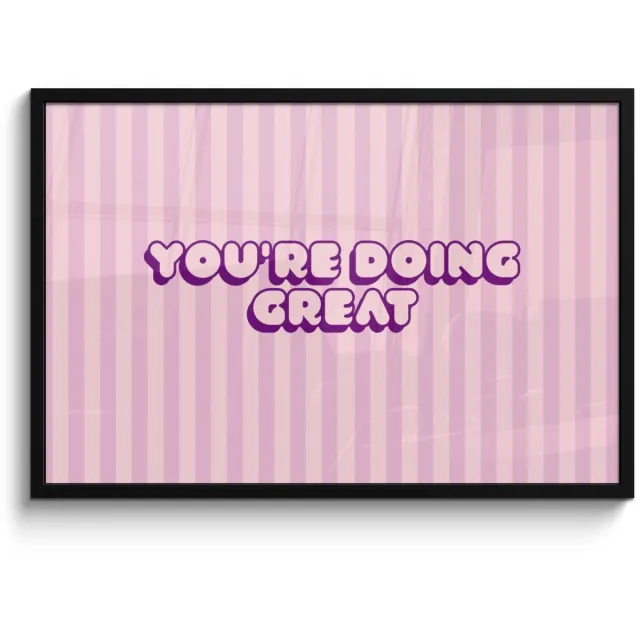 FrameYourWall Poster in lijst - Fotolijst 90x60 cm - Posters - Paars - Strepen - You're doing great - Schaduw - Posterlijst zwart - Decoratie - Wanddecoratie woonkamer - Muurdecoratie slaapkamer
