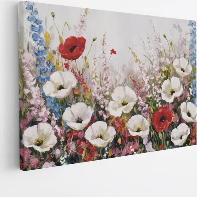 Saammp Canvas Schilderij - Wilde Bloemen Landschap - Natuur - Abstract - 120x80 - Foto op canvas - Wanddecoratie - Muurdecoratie Woonkamer - Kantoor Decoratie Multicolor