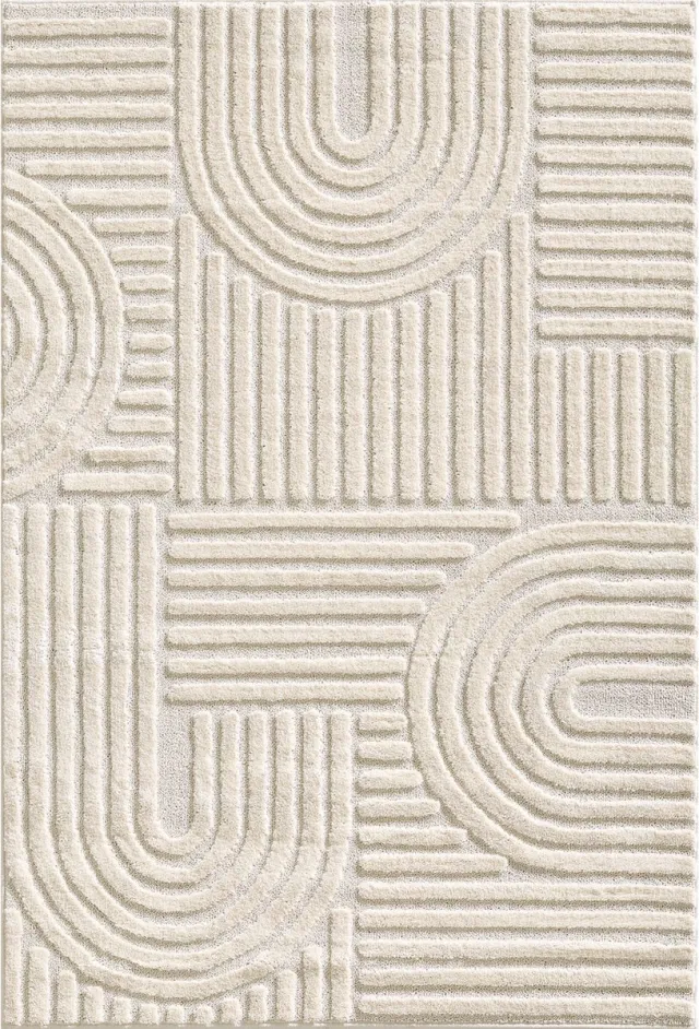 flycarpets Arte Laagpolig Vloerkleed, Japandi Stijl, Kleur Creme , Vloerkleed / Tapijt voor Woonkamer, Jute achterkant 80x250 cm