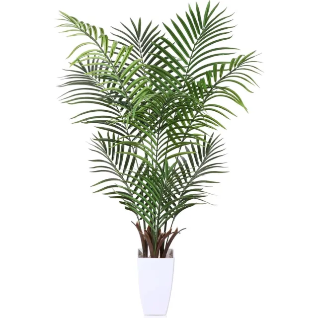 PEAM Kunstplant voor Binnen - "Witte Tropische Verfijning: Kunstpalm 120 cm in Elegante Pot. Breng de weelderige tropen binnen met deze levensechte, onderhoudsvrije kunstpalm voor verbluffende huisdecoratie." Wit/Groen