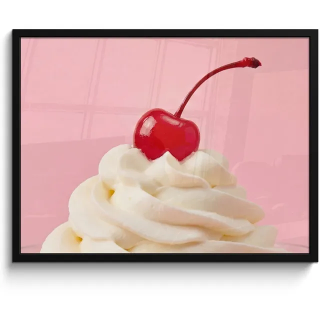 FrameYourWall Poster in lijst - Fotolijst 80x60 cm - Posters - Kers - Slagroom - Roze - Posterlijst zwart - Decoratie - Wanddecoratie woonkamer - Muurdecoratie slaapkamer