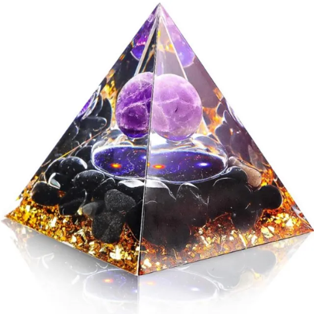 PEAM Kristallen Piramide - 6 cm Amethist Piramide Edelsteen - Levensboom Piramide Ornament - Desktop Woondecoratie voor Yoga en Meditatie (Paars)