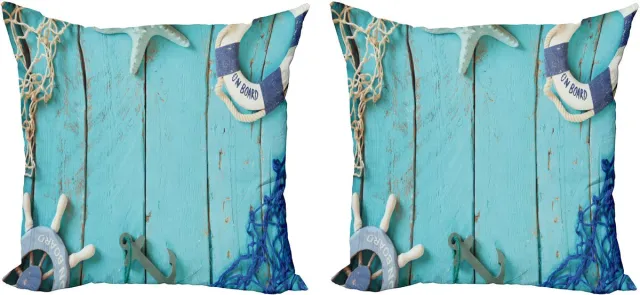 ABAKUHAUS Nautisch Sierkussenhoes Set van 2, Nautisch Oceaan-Landschap, Modern Accent Dubbelzijdige Digitale Print, 50x50, Turquoise Marineblauw