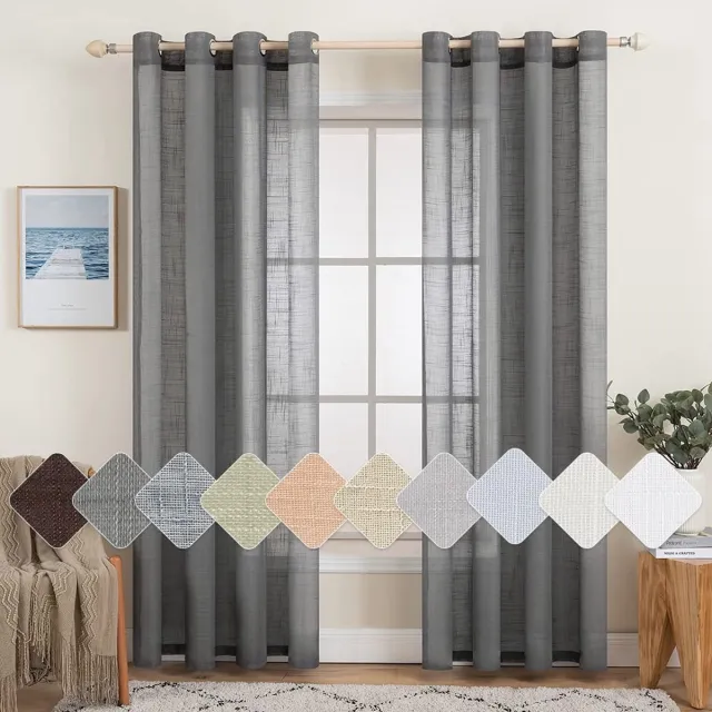 Unyqoos Elegante Set van 2 Transparante Gordijnen met Linnenlook en Oogjes voor Slaapkamer en Woonkamer grijs