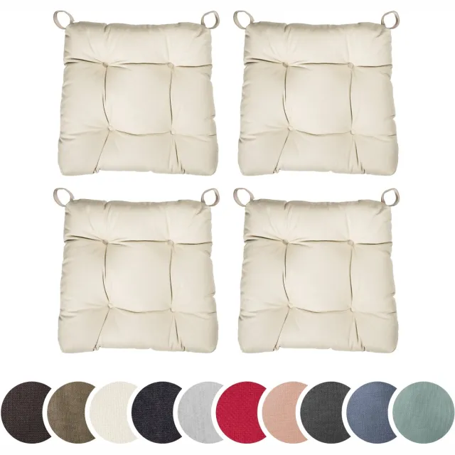 Sleepling set van 4 stoelkussens Basic 20 | 40 (voorkant) / 35 (achterkant) x 38 x 7 cm | zitkussen voor binnen en buiten | hoes van 100% katoen | met klittenband | Made in EU | beige beige; 4-delig