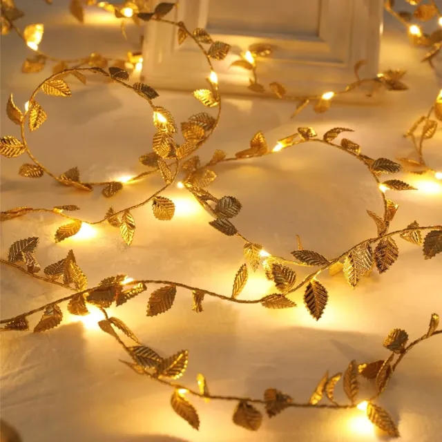 Flintry Slingerlicht Gouden Bladeren LED - Op Batterijen - 2 Meter - 20 Lampjes - Warm Wit - Sfeervolle Decoratie