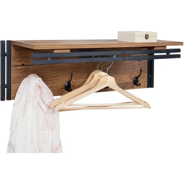 Cosmo Casa Wandkapstok - Kapstok - 4 Haken - 3D Structuur - 24x75x24cm - Wildeiken Look Bruin