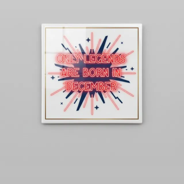 Nevolis Only Legends Are Born in December Tegel 15×15 cm – Neon Stijl Verjaardagsquote Keramische Wandtegel – Uniek Cadeau voor December Legends Multi Color