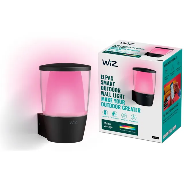 WiZ Buitenlamp - Elpas Wandlamp - Gekleurd en Wit Licht - Slimme LED Verlichting - 230V - Zwart Antraciet
