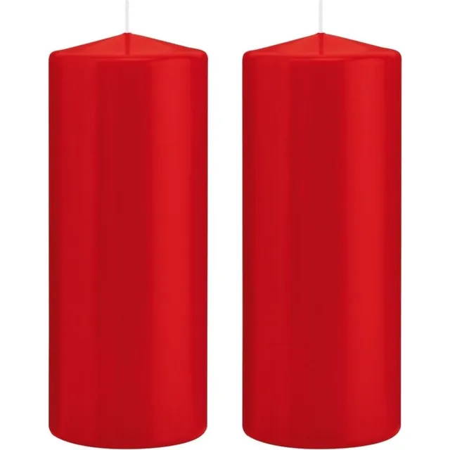 Trend Candles Cilinderkaars/stompkaars - 2x - rood - 8 x 20 cm - 119 branduren - horeca kaarsen
