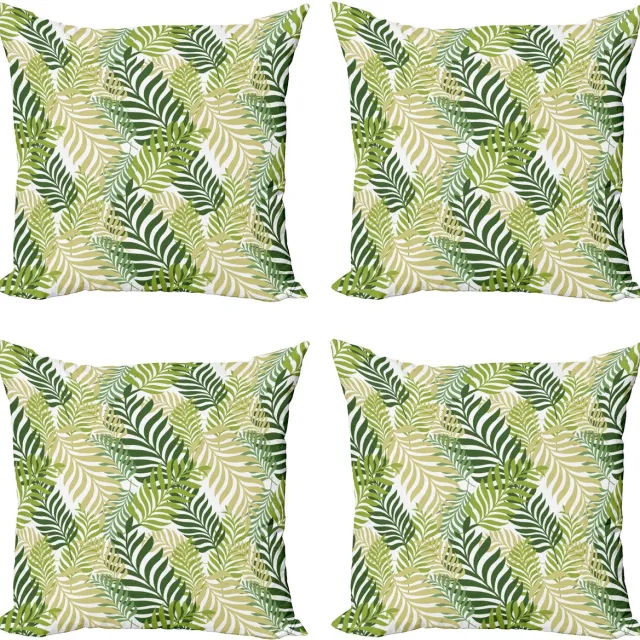 ABAKUHAUS Lente Sierkussen Kussenhoes 4er Set, Tropic Exotische Palmen, Modern Accent Dubbelzijdige Digitale Print, 40 x 40 cm, Ecru