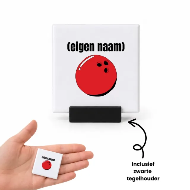 Hacebo bowlingbal met eigen naam tegeltje met tegelhouder - Bowlen - ieman die graag bowlt - tegeltjes met tekst - sport bal - wedstrijdsport - cadeau - verjaardag - kado - spreuktegels - 4.8x4.8 CM Wit