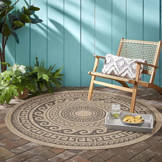 Muratap Natur Vloerkleed Floral Rond Buitenkleed Sisal Laagpolig Indoor en Outdoor Beige