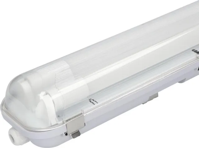 HOFTRONIC LED TL armatuur 120cm - IP65 Waterdicht - Dubbel - Incl. 2x18 Watt LED TL Buizen (110lm/W) - 6000K Daglicht wit 860 - Flikkervrij - 30.000 branduren - 3 jaar garantie - RVS Clips