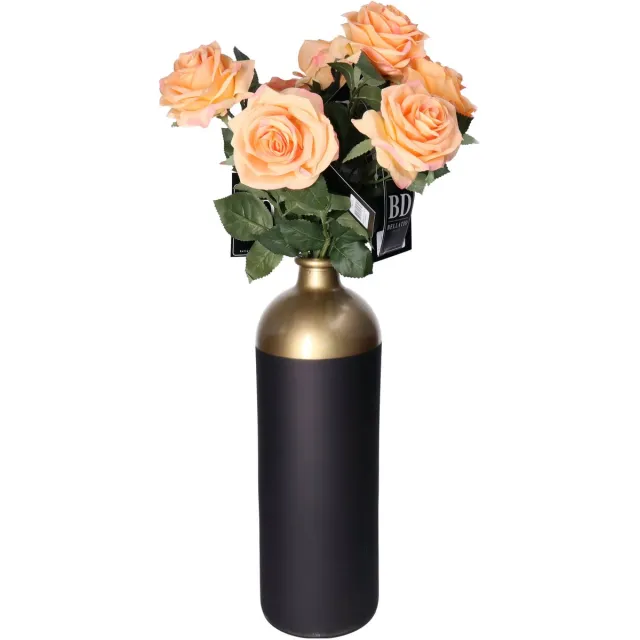 Bellatio Design Kunstbloem Roos Dijon - 8x - 64 cm - perzik oranje - zijde kunstbloemen - Boeket - stelen - rozen