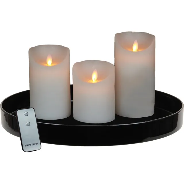 PEHA Dienblad zwart kunststof - inclusief 3 LED kaarsen wit - afstandsbediening - timerfunctie Creme
