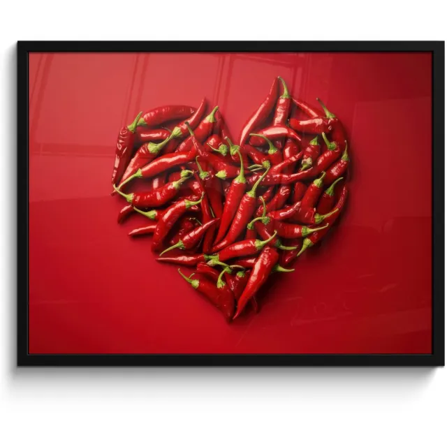FrameYourWall Poster in lijst - Fotolijst 70x50 cm - Posters - Pepers - Rood - Hart - Posterlijst zwart - Decoratie - Wanddecoratie woonkamer - Muurdecoratie slaapkamer