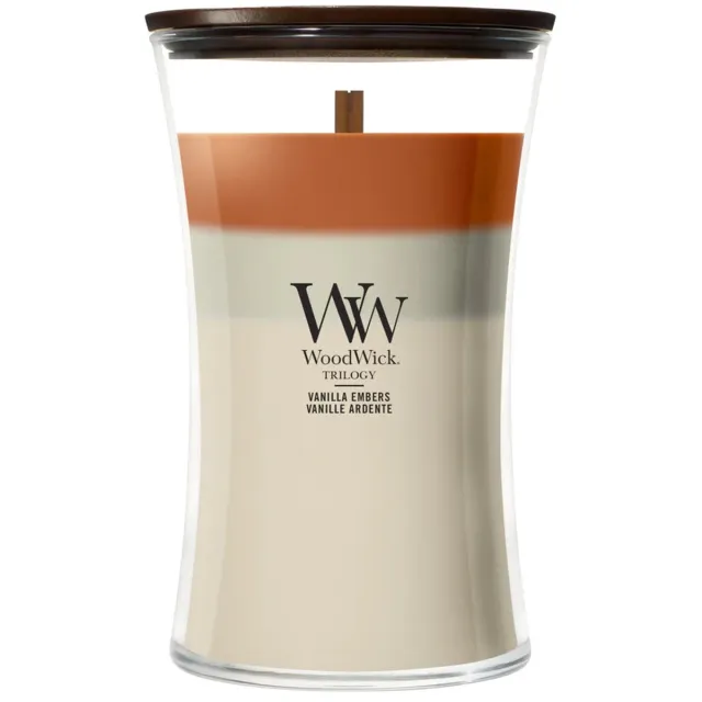 Woodwick Hourglass - Trilogy Vanilla Embers - Large Geurkaars - 130 branduren meerkleurig