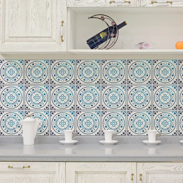 Ambiance Sticker Zelfklevende tegelmuurstickers voor keuken en badkamer - 9 Delftse en Haagse cementtegelstickers - 9 stickers van 15x15 cm Multi color